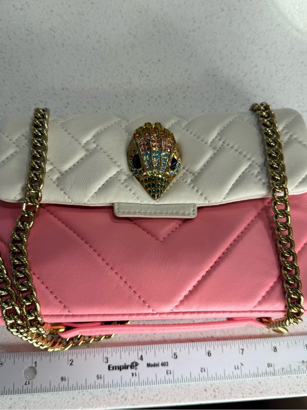 Kurt Geiger White and Pink Quilted Crossbody with Gold Chain - Picture 6 of 7